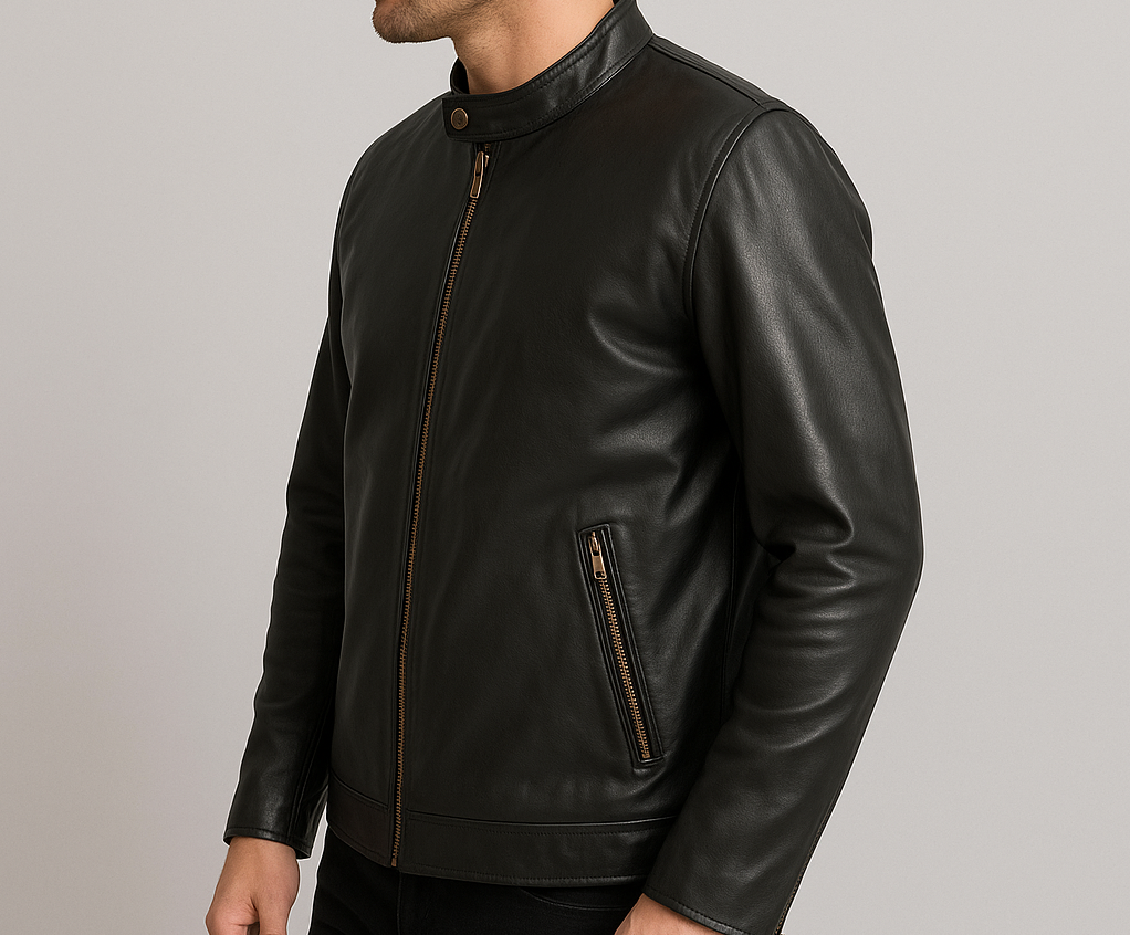 Mens Black Lambskin Genuine Leather Zipper Jacket New Biker Jacket 2 Zipper Pockets