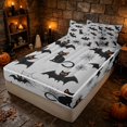 thumbnail image 3 of Erosebridal Halloween Black Cat Zipper Queen Comforter Set with Fitted Sheet and 2 Pillowcases, Cute Bat Zipper Bedding Set for Boys Girls, Light Gray Black Orange, Gray Reversible, 3 of 7