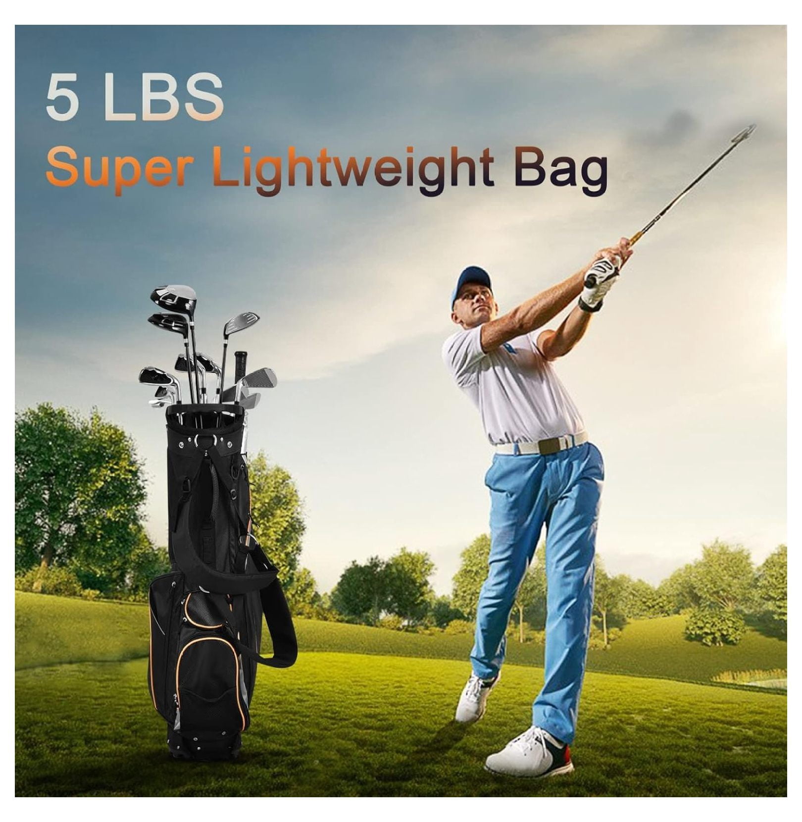 Golf Stand Bag, Golf Cart Bags with 8-Way Divider, Rain Hood & Double Shoulder Straps, Lightweight Portable Club Bag for Men Women