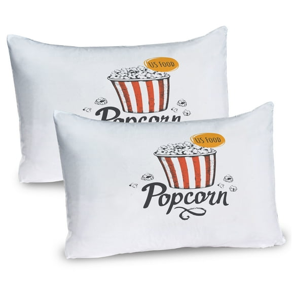 Ambesonne Movie Theater Pillow Sham 2 Pack, Sketch Popcorn, 30"x20", Charcoal Grey Vermilion