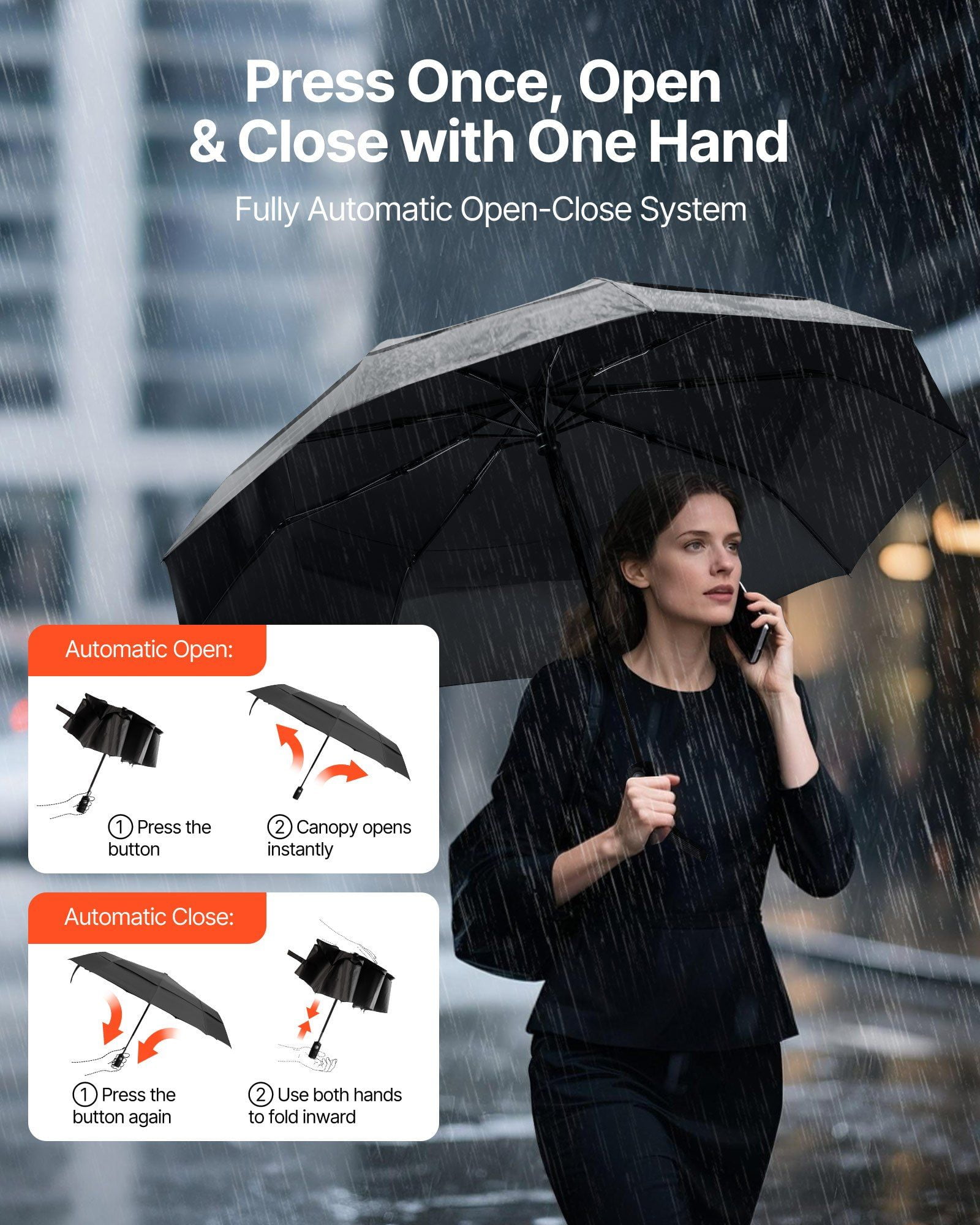 Auto Open/Close Travel Umbrella - 42" Compact, Lightweight & Windproof for Rain & Sun