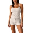 thumbnail image 2 of Costeam Womens Pointelle Knit 2 Piece Pajama Sets Contrast Lace Trim Cami Top Elastic Waist Button Fly Shorts No Pockets Soft Breathable Casual Sleepwear Loungewear Outfit, 2 of 8