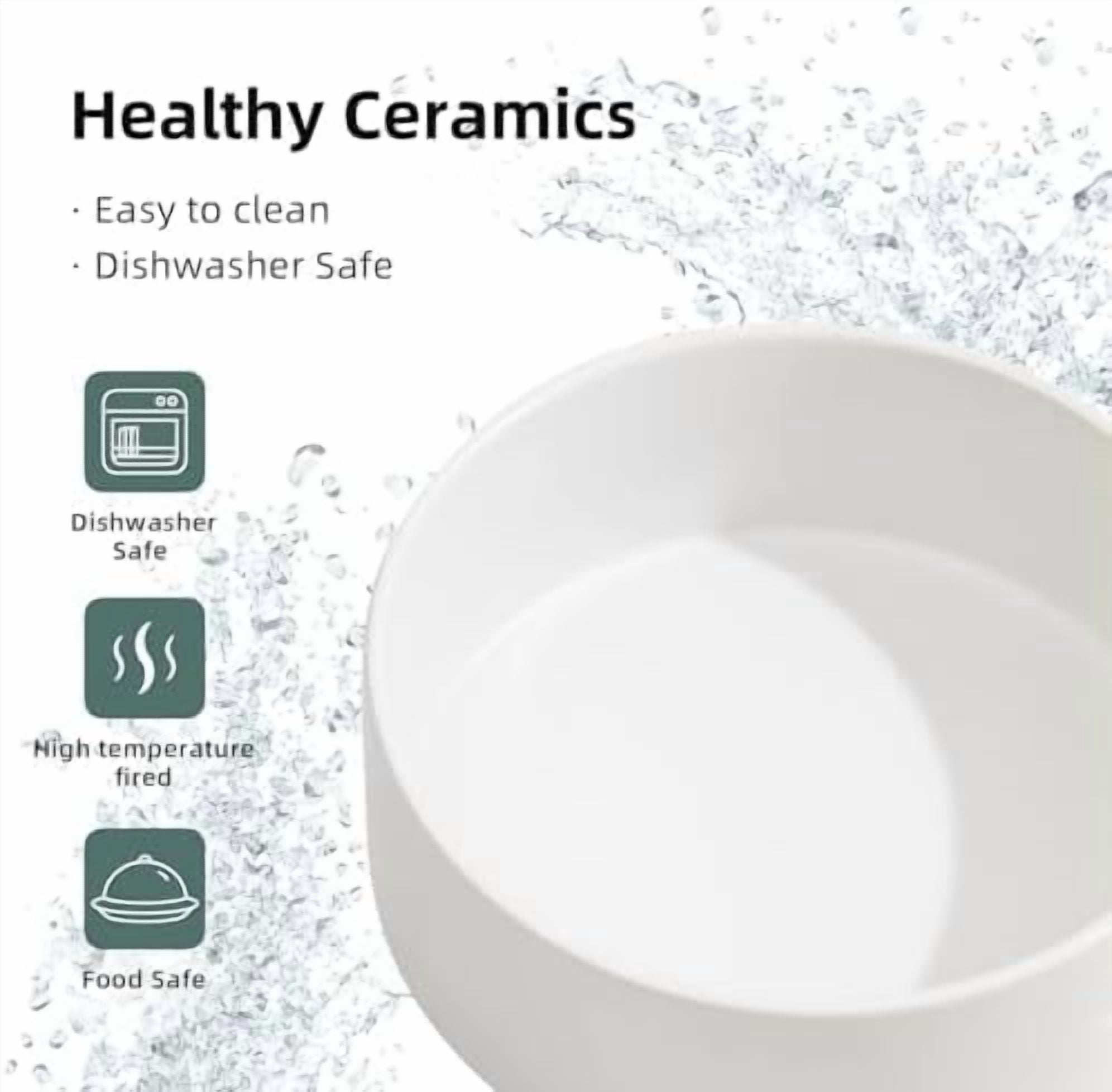 Ceramic Raised Dog Bowl Set, Elevated with Stand, Food and Water Bowl for Medium Breed Dogs, Weighted Dog Dishes, Pet Bowl(7.3'',41OZ, White)