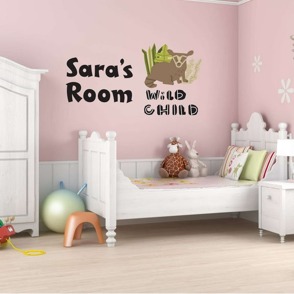 Wild Child Panda Koala Bear Personalized Name Zoo Africa Zebra Lion Safari Jungle Endangered Species Hippo Alligator Giraffe Tiger Wilderness Ideas Wall Decal Sticker - Size: 40 In X 24 In
