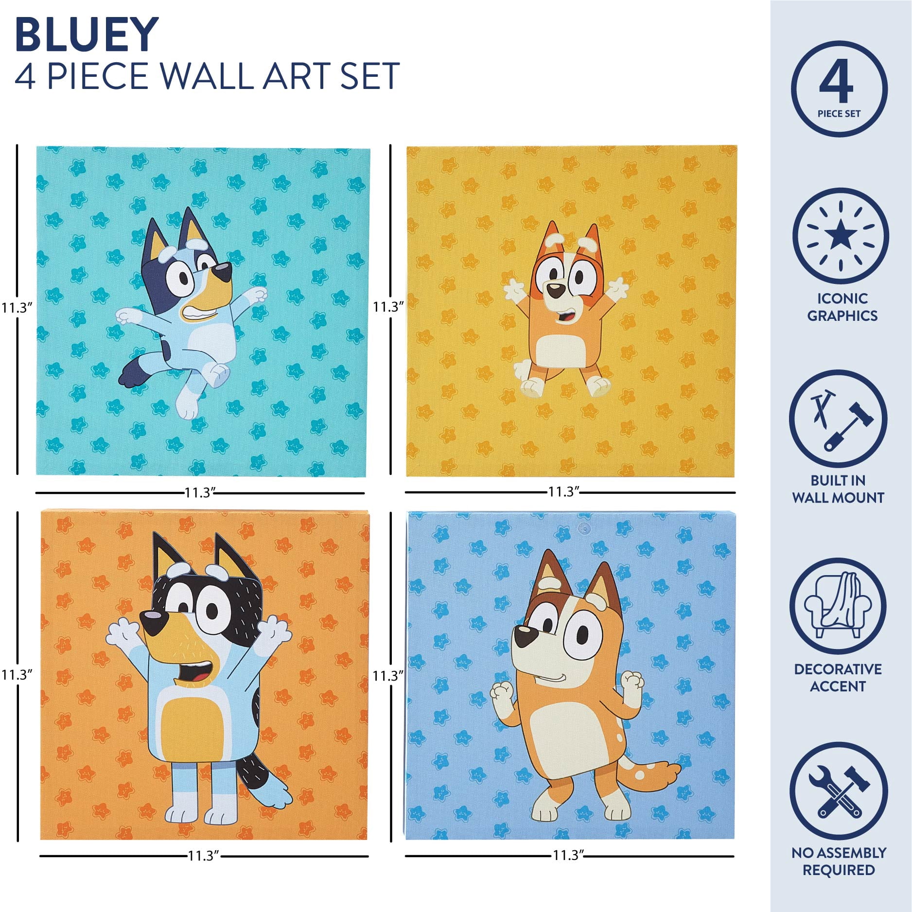 Bluey Wall Décor for Kids Room, 4-Pack