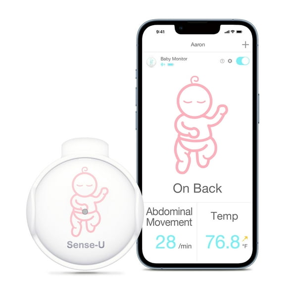 Sense-U Smart Baby Monitor(FSA/HSA Approuvé) - Suit le Mouvement Abdominal, le Renversement, la Température, avec des Alertes en Temps Réel sur le Smartphone (Rose)