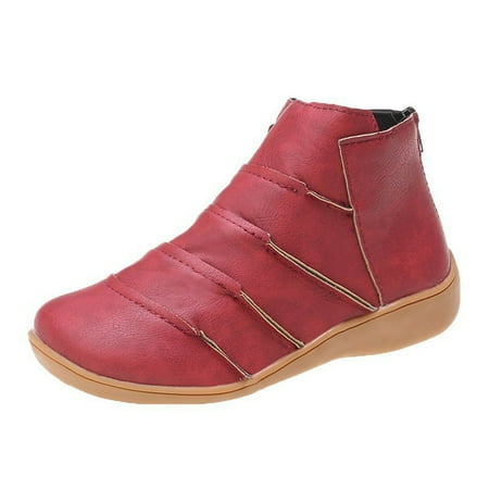 

Boots Clearance Hvyes Women s Casual Short Rear Zipper Wedge Heel Plain Leather Patchwork Boots