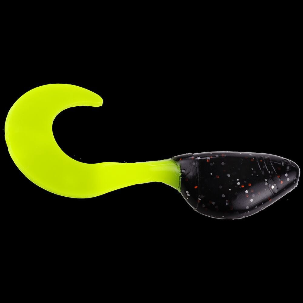 Mr. Crappie ShadPole Curly Tail Tuxedo Black/Chartreuse 15 Pack