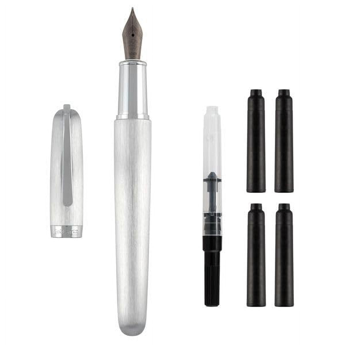 Goldenritt Sketchwriter Rockwell Fountain Pen - Includes Triple-Section Titanium Nib for Writing & Sketching - [Brushed Silver - Medium]
