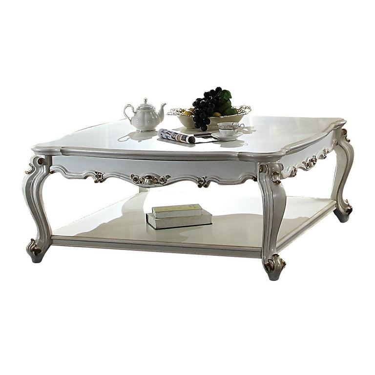 ACME Furniture＿TROY COFFEE TABLE ACME Picardy Square Wooden Coffee Table with Bottom Shelf in