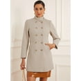 thumbnail image 4 of DARING DIVA Women's Stand Collar Pea Double Breasted Trench Coats Beige XS, 4 of 6