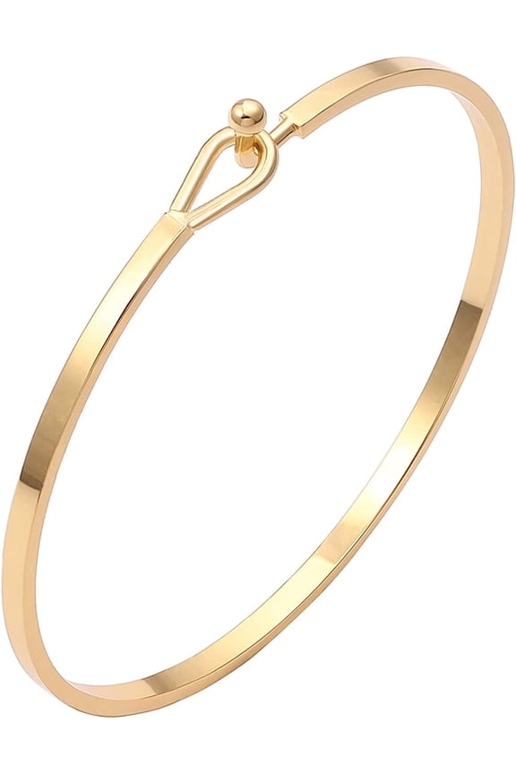 Gold Bar Bracelet for Women Simple Delicate Thin Cuff Bangle Hook Bracelet 18K Gold Plated Handmade Minimalist Jewelry
