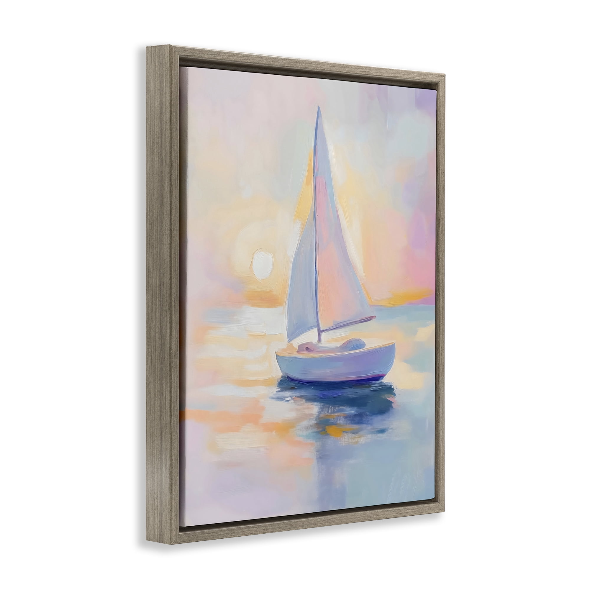 Stupell Industries Pastel Sailboat Toward Pink Horizon Brown Framed Floater Canvas Wall Art, design by The Prints Vibe