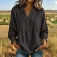 thumbnail image 2 of cfhntfmh Tops for Women V Neck 3/4 Sleeve Blouse Fashion Hollow out Shirts Loose Fit Button up Spring Fall Clothes (Dark Gray,Large), 2 of 5