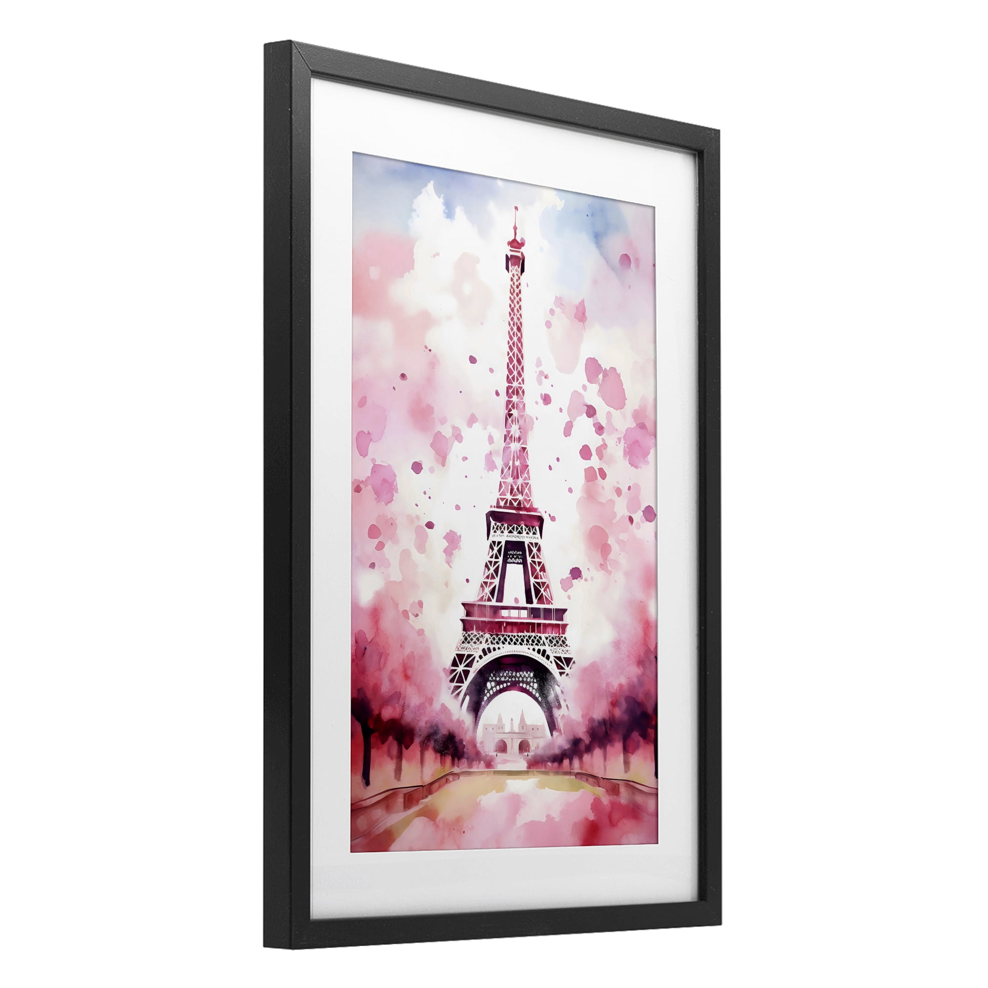 Stupell Industries Blush Watercolor Eiffel Tower Black Framed Print Under Glass, design by Creative Studio
