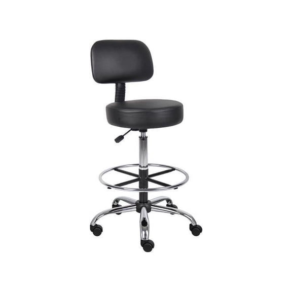 Boss Office Products Antimicrobial Vinyl Midback Medical/Drafting Stool, Black