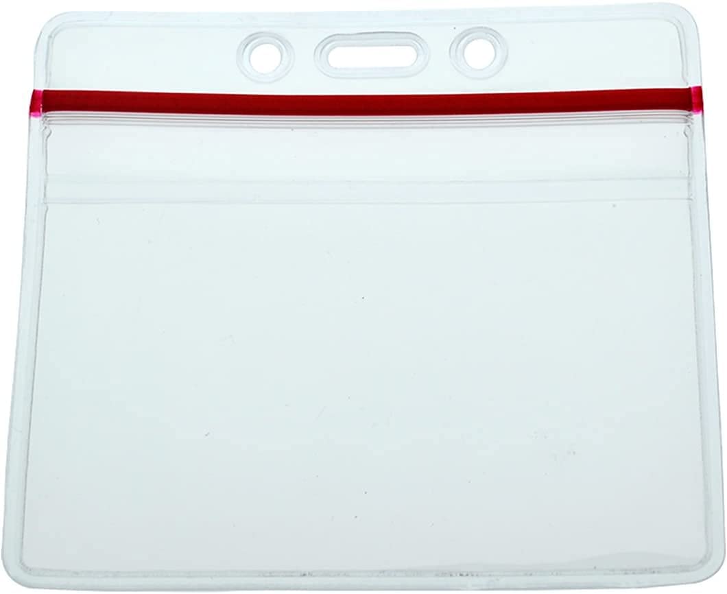 100 Pack - Heavy Duty Badge Holder Horizontal with Resealable Zip Top - Clear Plastic Waterproof i’d Card Protector - Top Load Pouch w/ Lock Zipper Closure for Office & Nurses by Specialist ID