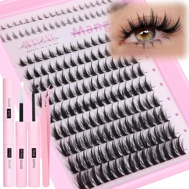 Kit de extensión de pestañas con racimos de pestañas tipo manga y pestañas inferiores