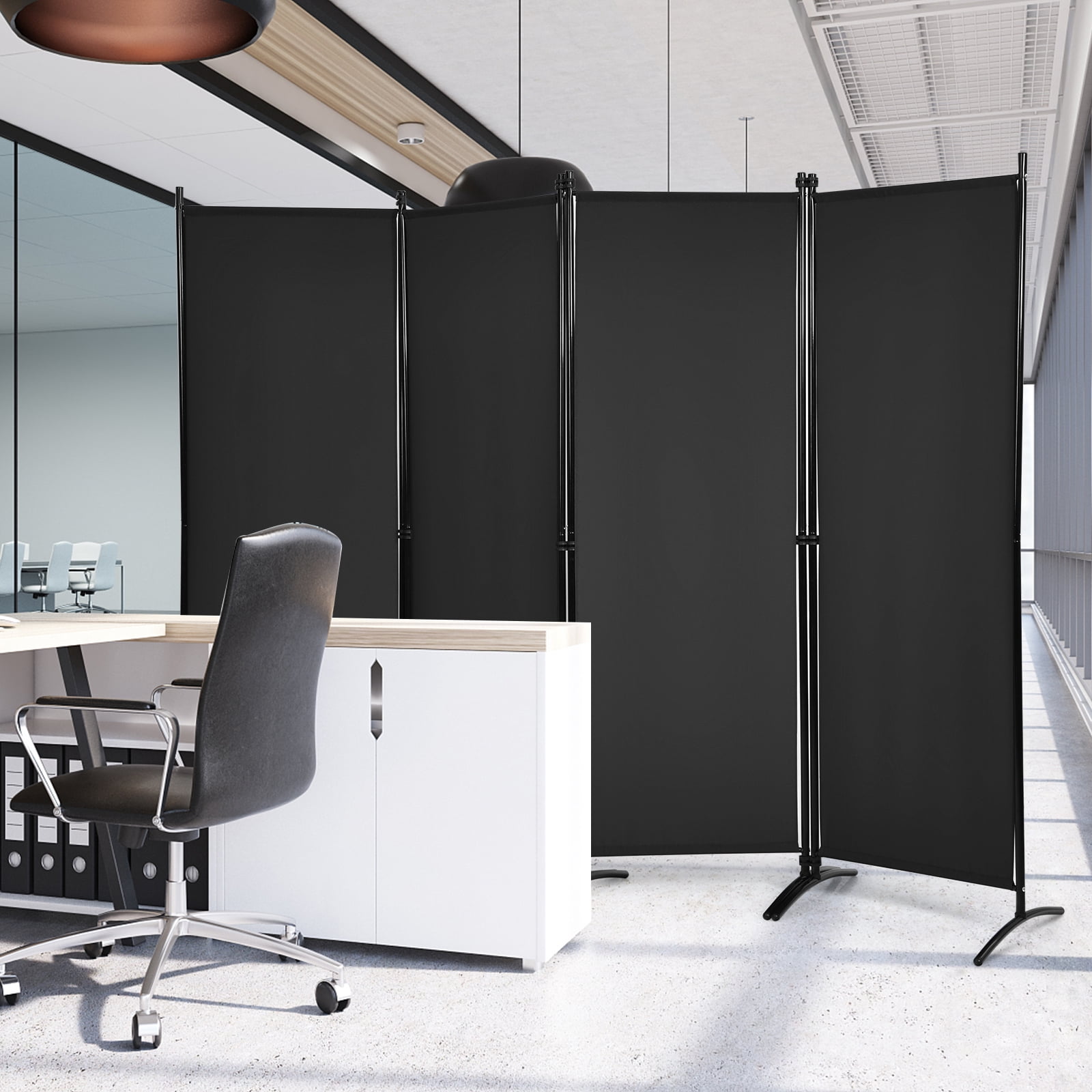 Patiojoy 5.6Ft Tall Folding Room Divider Freestanding 4-Panel Privacy Screen w/Iron Frame Black