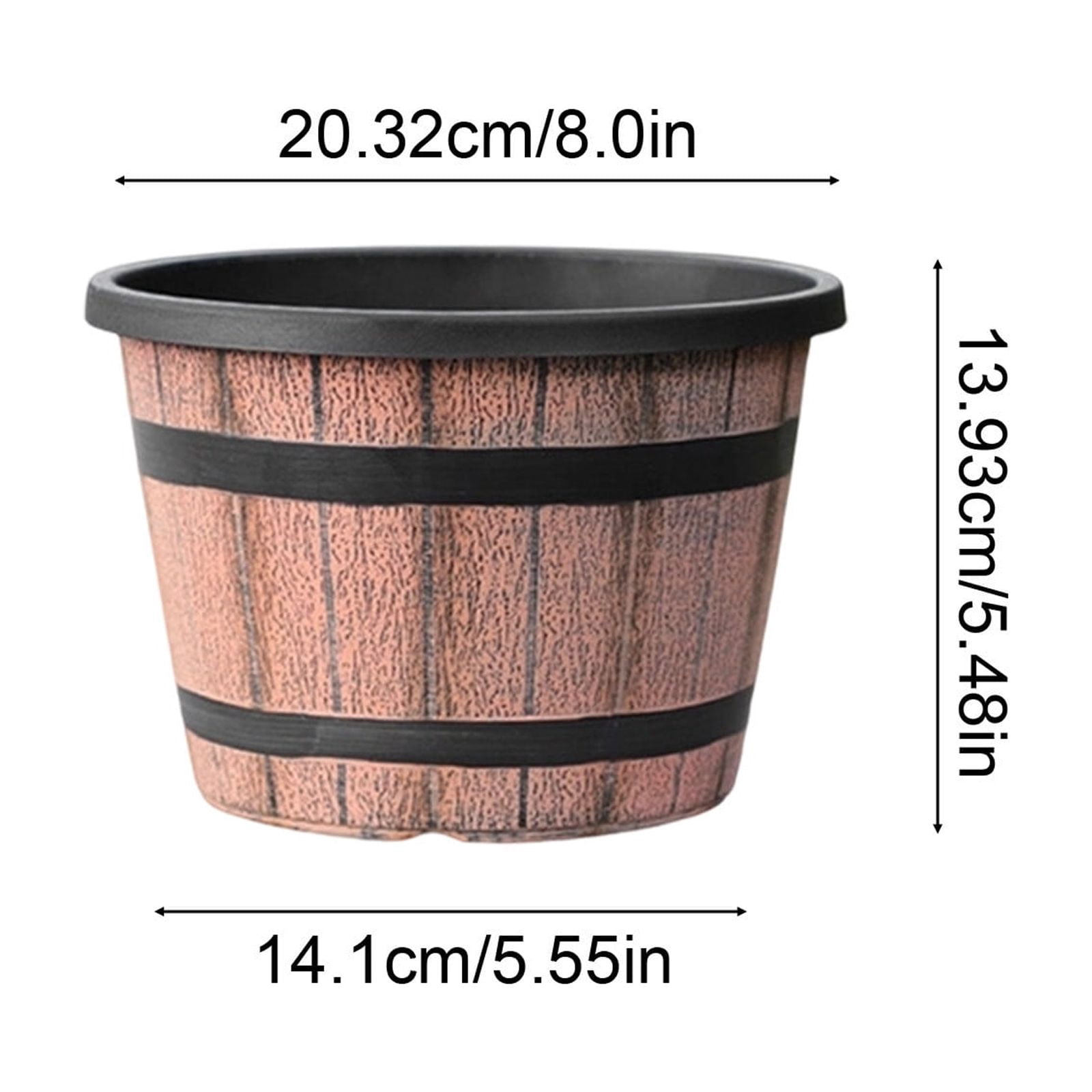 Wood-Effect Plastic Flower Pot with Natural Texture for Indoor and Outdoor Plants, Durable Home Decor Planter with Matching Base Tray, Versatile Gardening Container for Flowerss and Potted Plants