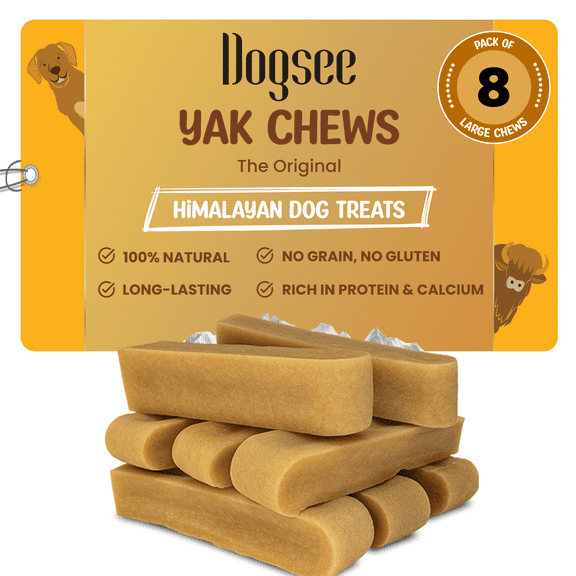 Dogsee Original Himalayan Yak Cheese Dog Chews 2lb (Large - 8 Chews) | Dog Chews Rawhide Free | Fight Plaque & Tartar | Dog Chews Long Lasting | Dog Chews for Cleaning Teeth