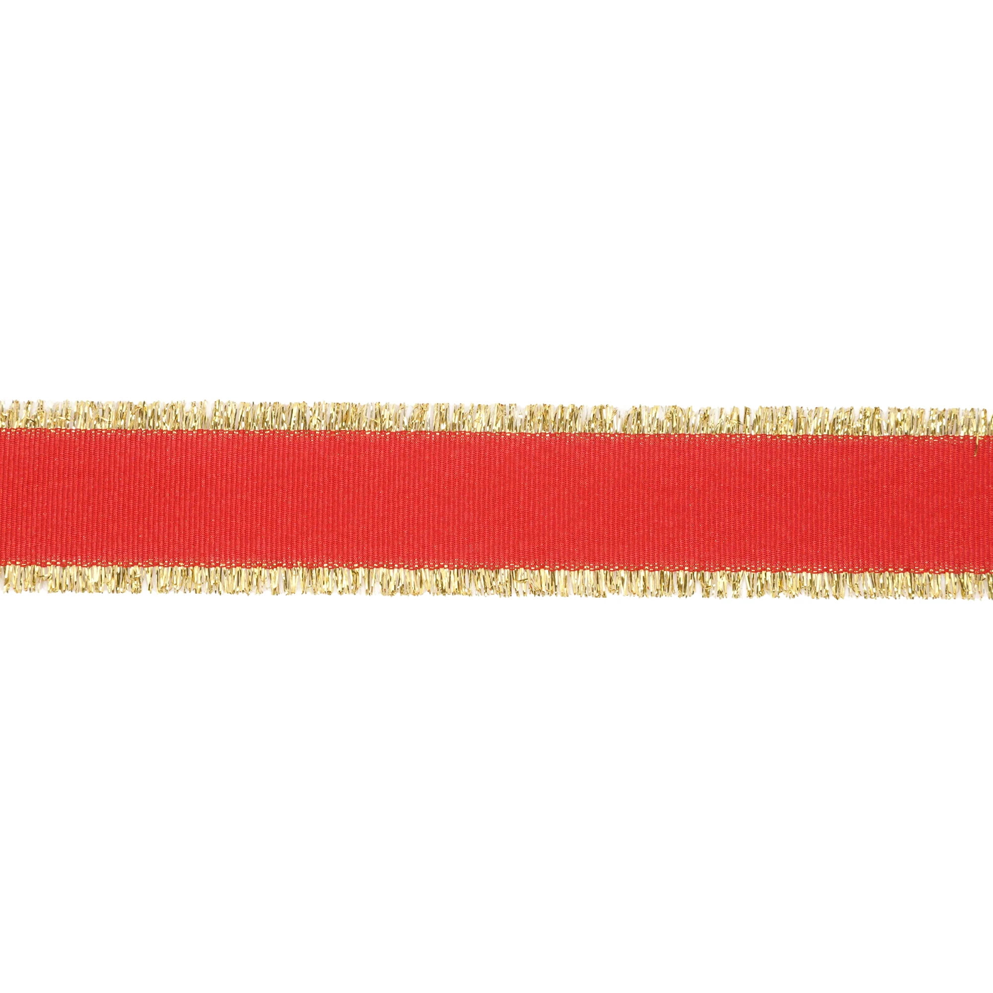 LaRibbons 1" Textured Grosgrain Ribbon | Gold Metallic Fringe Red | 25 Yard Roll