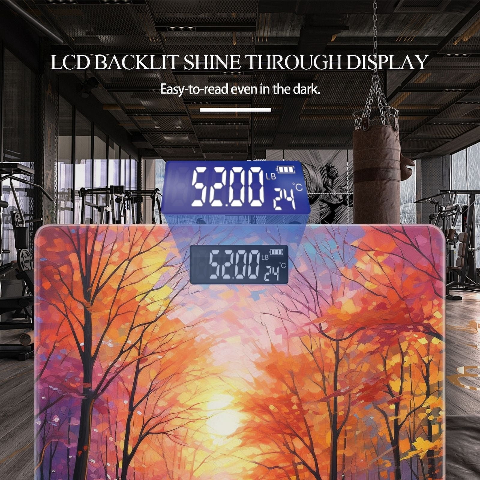 High Precision Body Weight Scale Smart Bathroom Scales with Large LCD Display(400lbs),Decorative for Bedroom-Vibrant Autumn Forest With Leaves Of Red