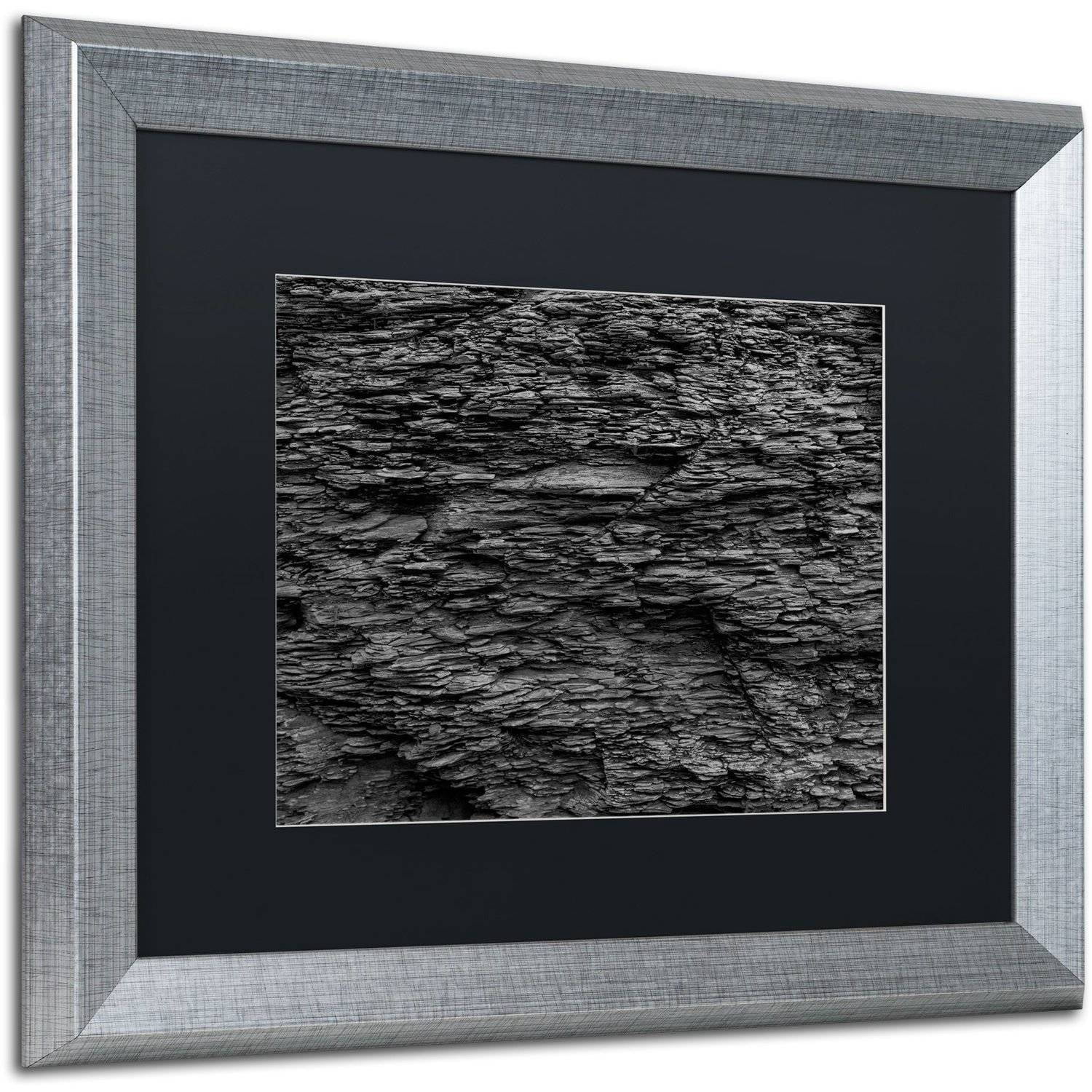 Trademark Fine Art "Shale Abstract in Black and White" Canvas Art by Kurt Shaffer, Black Matte, Silver Frame