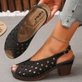 thumbnail image 3 of Rokment Women's Platform Dress Sandals for Ladies Summer Fashion Casual Leather Hollow out Fish Mouth Open Toe Chunky Block Mid Heel Slingback Sandals Black Size 7, 3 of 7