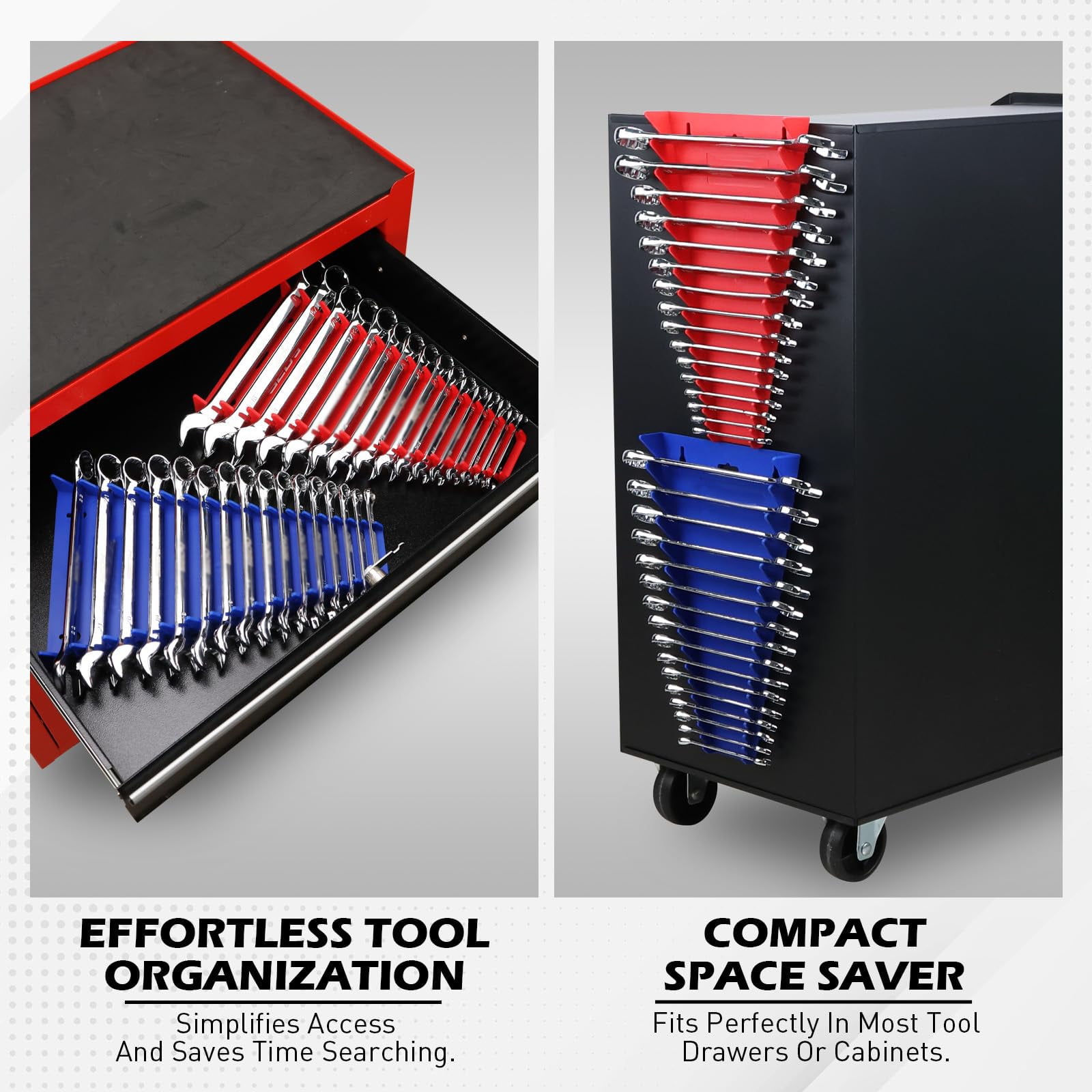 Deally 2-Pack Wrench Organizer, 32-Slot Premium Wrench Rack Holder Tool Trays for Toolboxes Drawer Storage, SAE (1/4" - 1-1/16") & Metric (6mm - 24mm)