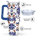 thumbnail image 3 of 40 Oz Blue Leaves Tumbler with Handle and Straw,Double Wall Vacuum Reusable Stainless Steel Water Bottle Leak Proof Insulated Travel Mug Iced Coffee Cup, for Iced or Cold Beverages, 3 of 7