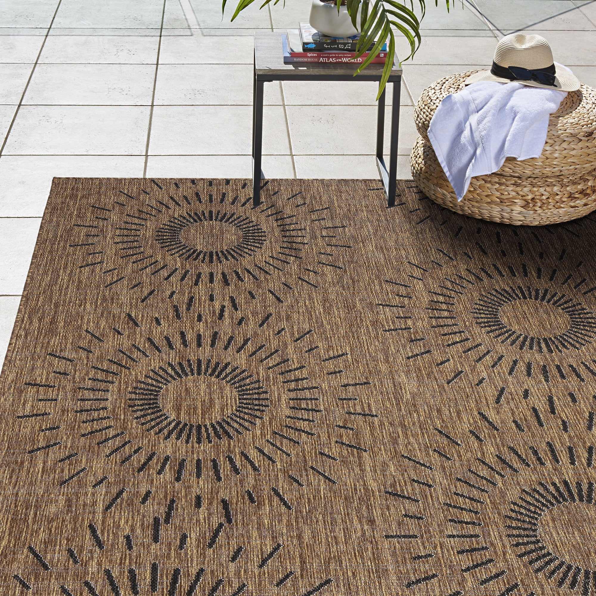 Savara Ziba Indoor/ Outdoor Polypropylene Chestnut Flat Weave Area Rug, 9x13