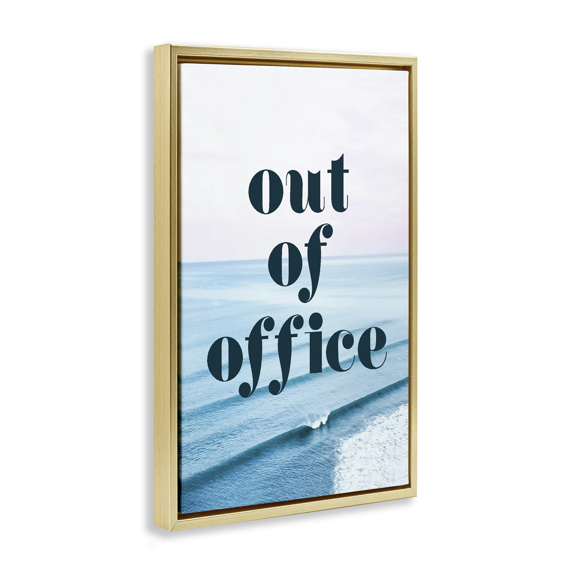 Out of Office Ocean Waves Gold Framed Floater Canvas Wall Art, design by Lil' Rue