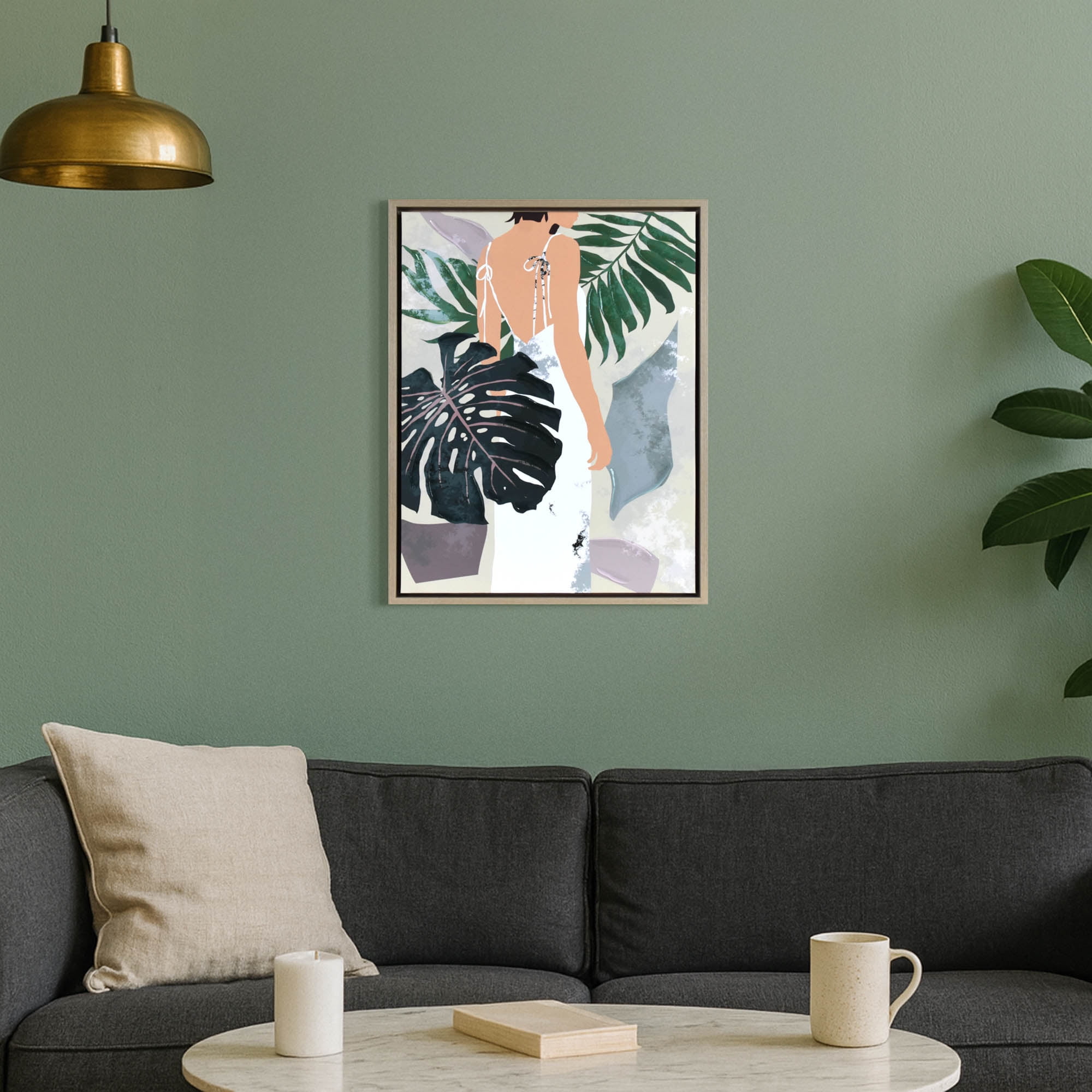 Crystal Art Gallery CA 18x23 Summer Shades I by Melissa Wang Framed Canvas Wall Art, Modern Tropical Abstract Woman Artwork