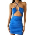 thumbnail image 1 of Inkach Fashion Women Asymmetrical Halter Tank Dress Short Basic Midi Club Dress, 1 of 3