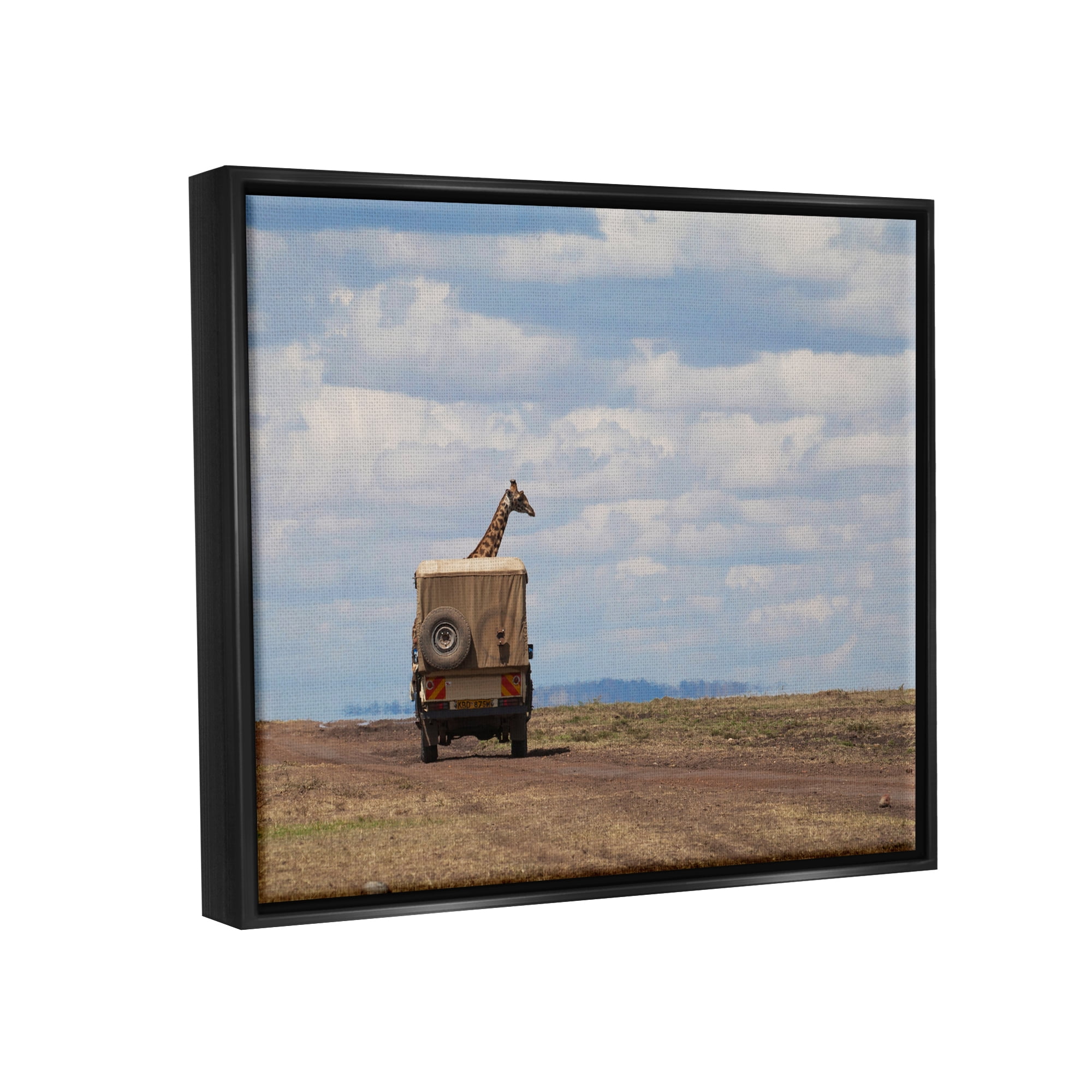 Stupell Industries Giraffe in Safari Vehicle Animals & Insects Photography Black Floater Framed Canvas Art Print Wall Art, 21 x 17