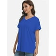 thumbnail image 6 of Women's V Neck T Shirts Casual Rolled Short Sleeve Side Split Summer Tops Loose Fit, 6 of 6