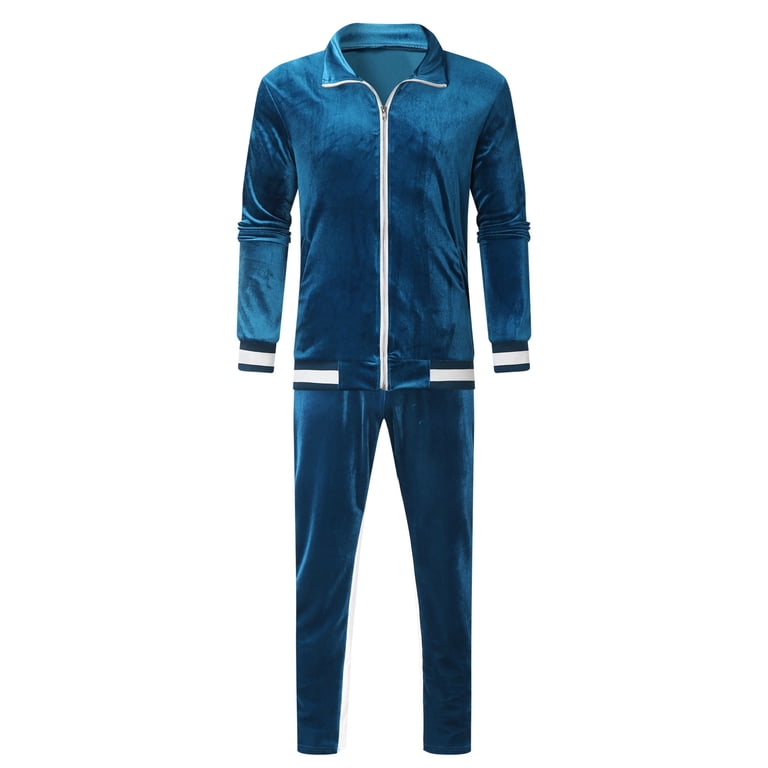 Men's 2 Pieces Velour Tracksuits Full Zip Velvet Sweatsuit Sport