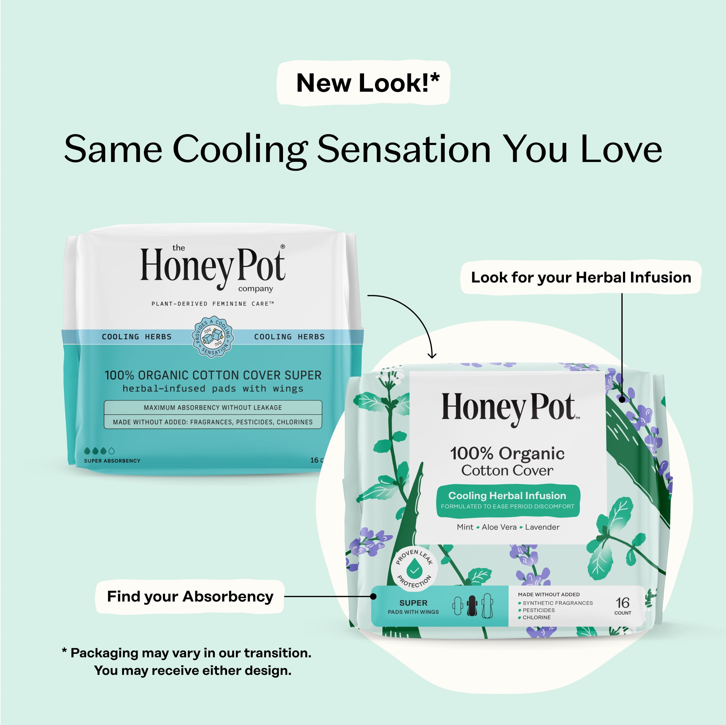 The Honey Pot Company, Herbal Super Pads with Wings, Organic Cotton Cover, 16 ct.
