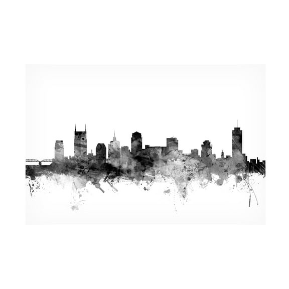Trademark Fine Art Michael Tompsett Nashville TN Skyline B&W Canvas Wall Art - 16x24