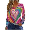 thumbnail image 2 of Craaazy Women's Pink Valentines Shirts Casual V-neck Long Sleeve Tops Gifts, 2 of 4