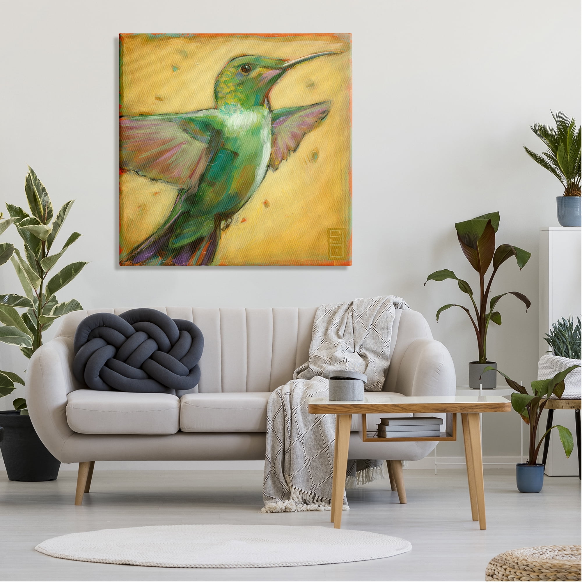 Stupell Industries Flying Hummingbird Painting Animals & Insects Painting Gallery Wrapped Canvas Print Wall Art, 36 x 36