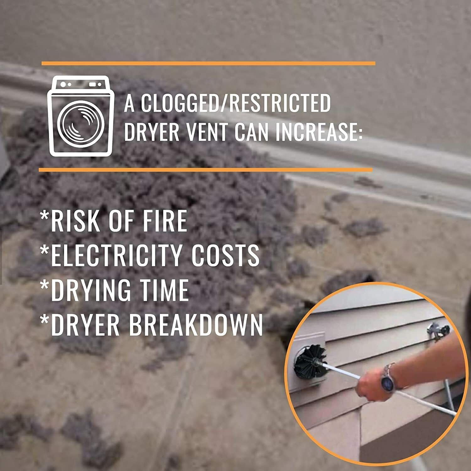35 Feet Dryer Vent Cleaner Kit, Dryer Duct Cleaning Kit, Includes 8 Flexible Rods, Synthetic Brush Head, Flexible Lint Remover