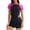 Pink, variant on uvwlwu Women Half Zip Color Block Rash Guard Two Piece Swimsuit with Shorts,S