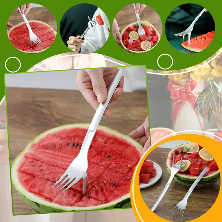 2 In 1 Watermelon Slicer Fork Multi-purpose Food Grade 304 Stainless Steel  Safe Quick Cut Fruit Cutter Slicing Cutting Tool Kitchen Gadgets Kaesi