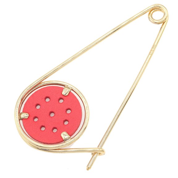 Pre-Owned LOEWE Meccano Small Pin Brooch in Red Gold Leather and Metal for Women