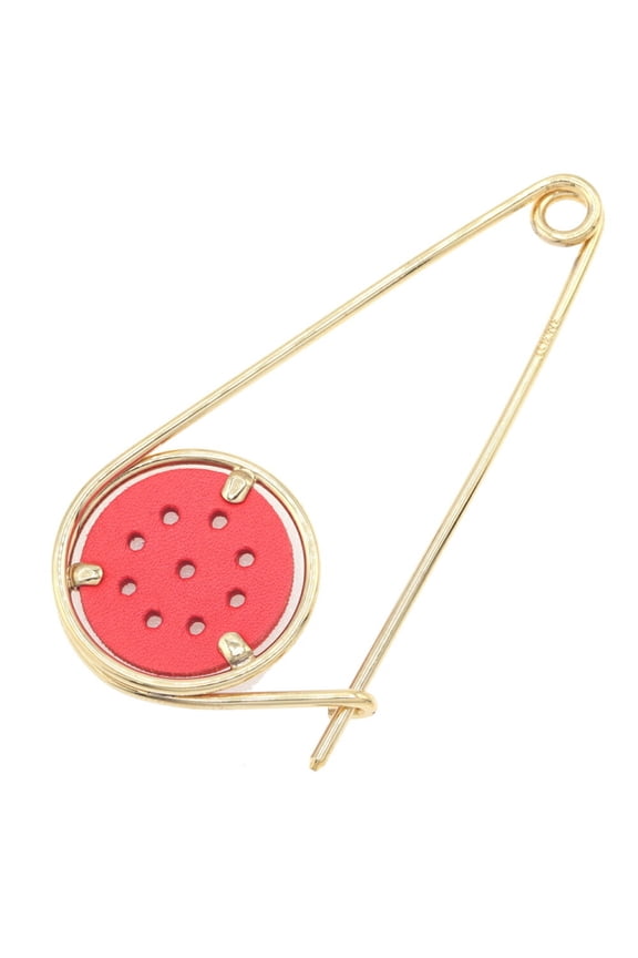 Pre-Owned LOEWE Meccano Small Pin Brooch in Red Gold Leather and Metal for Women