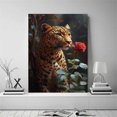 thumbnail image 2 of Golden Spotted tiger Scenting Crimson Rose Canvas Wall Art,Warm Wildlife Ornament Pictures fit Hallway Condo Interior Ready to Hang-12"L x 8"W, 2 of 10