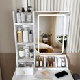 thumbnail image 2 of Teqhome Lighted Mirror Power Station Makeup Vanity Desk Set with 3 Drawers 3 Open Shelves 3 Cubbies Stool for Bedroom Dressing Room (White), 2 of 3