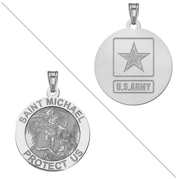 Saint Michael Doubledside Army Religious Medal - 2/3 in Size of a Dime - Solid 14K White Gold